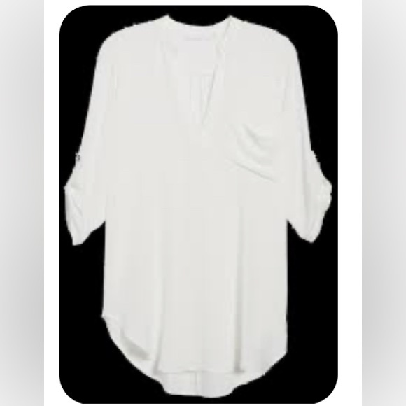 ✨⚡️💥NEW LUSH WHITE ROLL TAB SLEEVE SHEER TUNIC- Size M - Picture 5 of 7